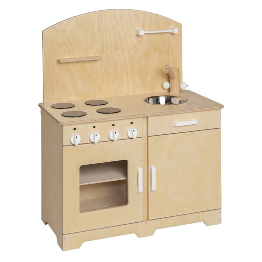 Van Dijk Toys Houten Speelkeuken naturel met wit – peuterhoogte | kinderopvang-proof