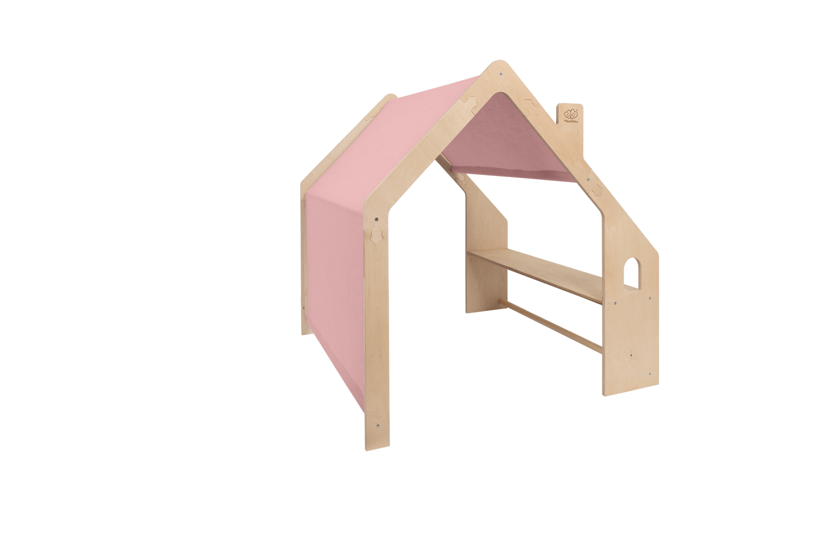houten speelhuisje naturel met roze dak voor kinderkamer
