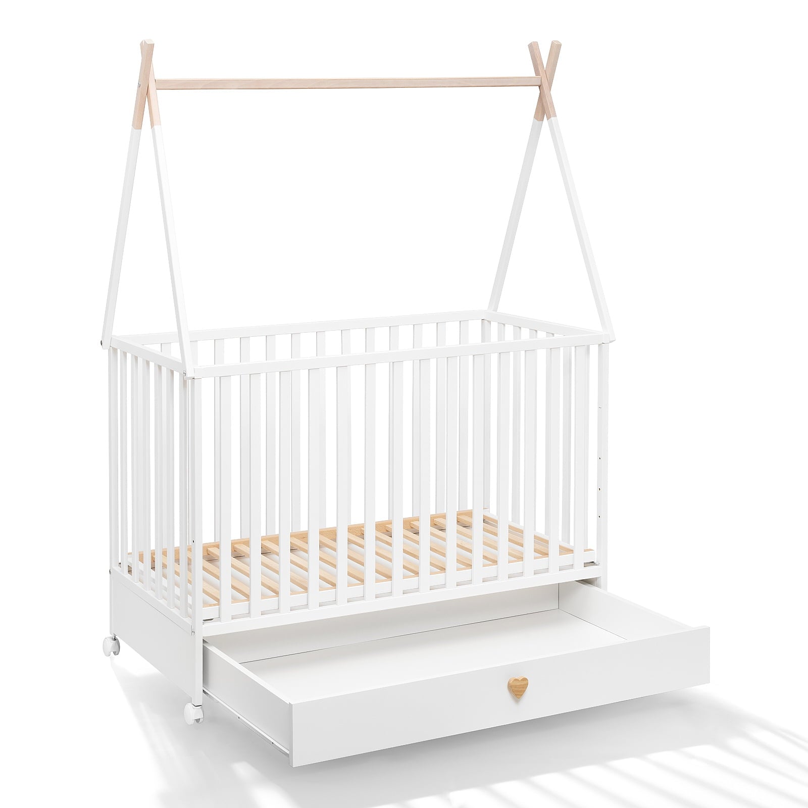 ATB DREAMY Babybett 120 × 60 cm mit Schublade und Rollen – Weiß – weitere Produktansicht 5