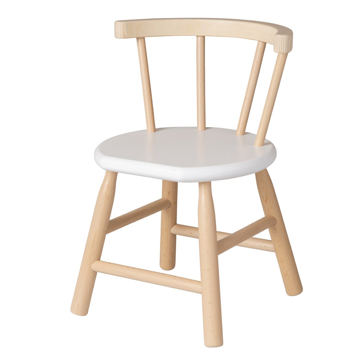 Van Dijk Toys houten kinderstoel gebogen leuning - Naturel hout & wit (Kinderopvang kwaliteit)