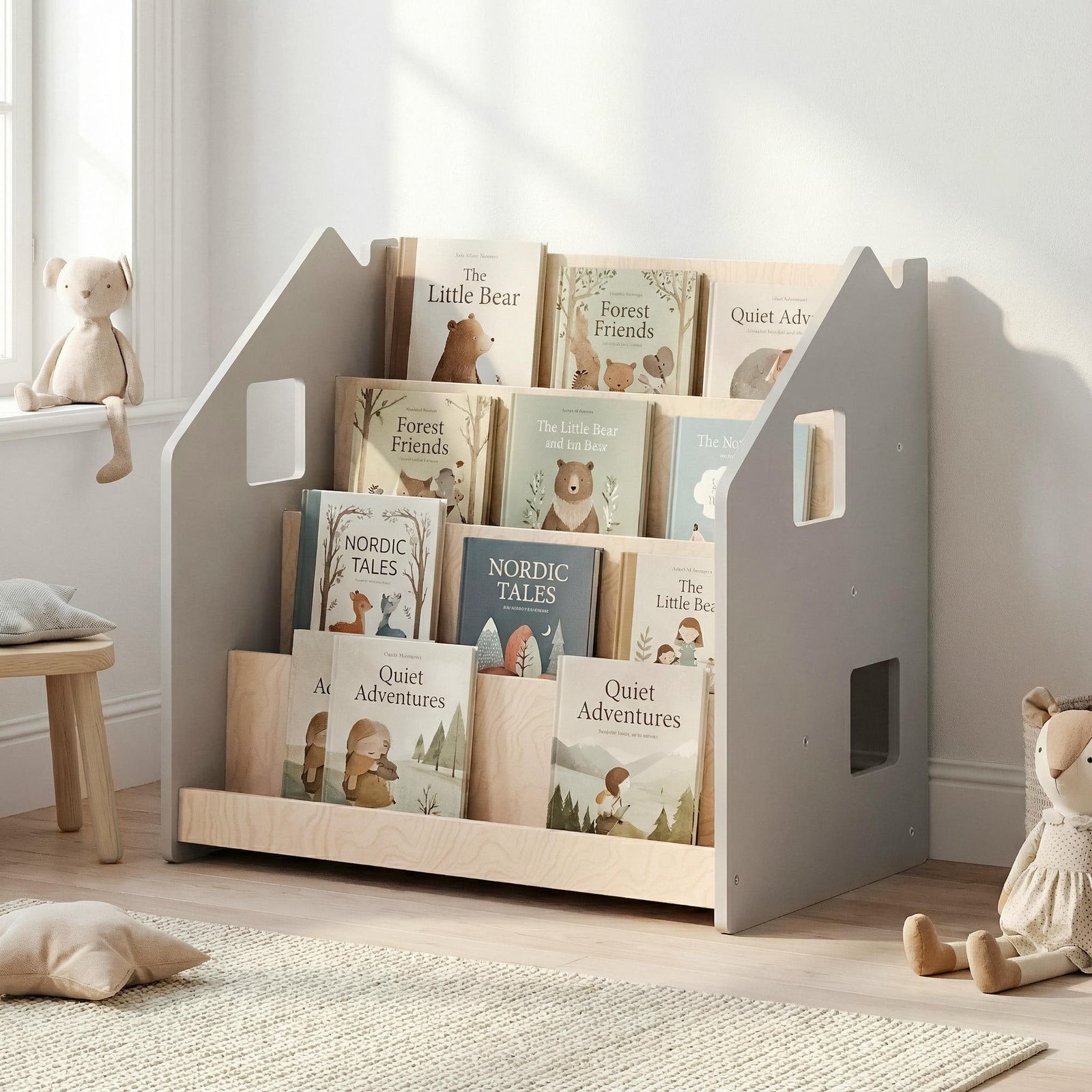 BusyKids Montessori-Bücherregal – Weiß und Grau