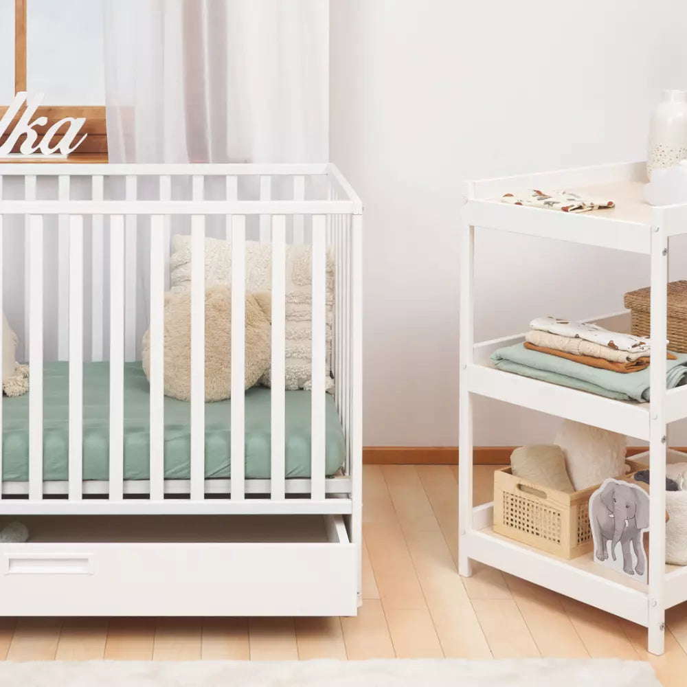 ATB LUX Babybett 120 × 60 cm mit Schublade und Rollen – Weiß – weitere Produktansicht 3
