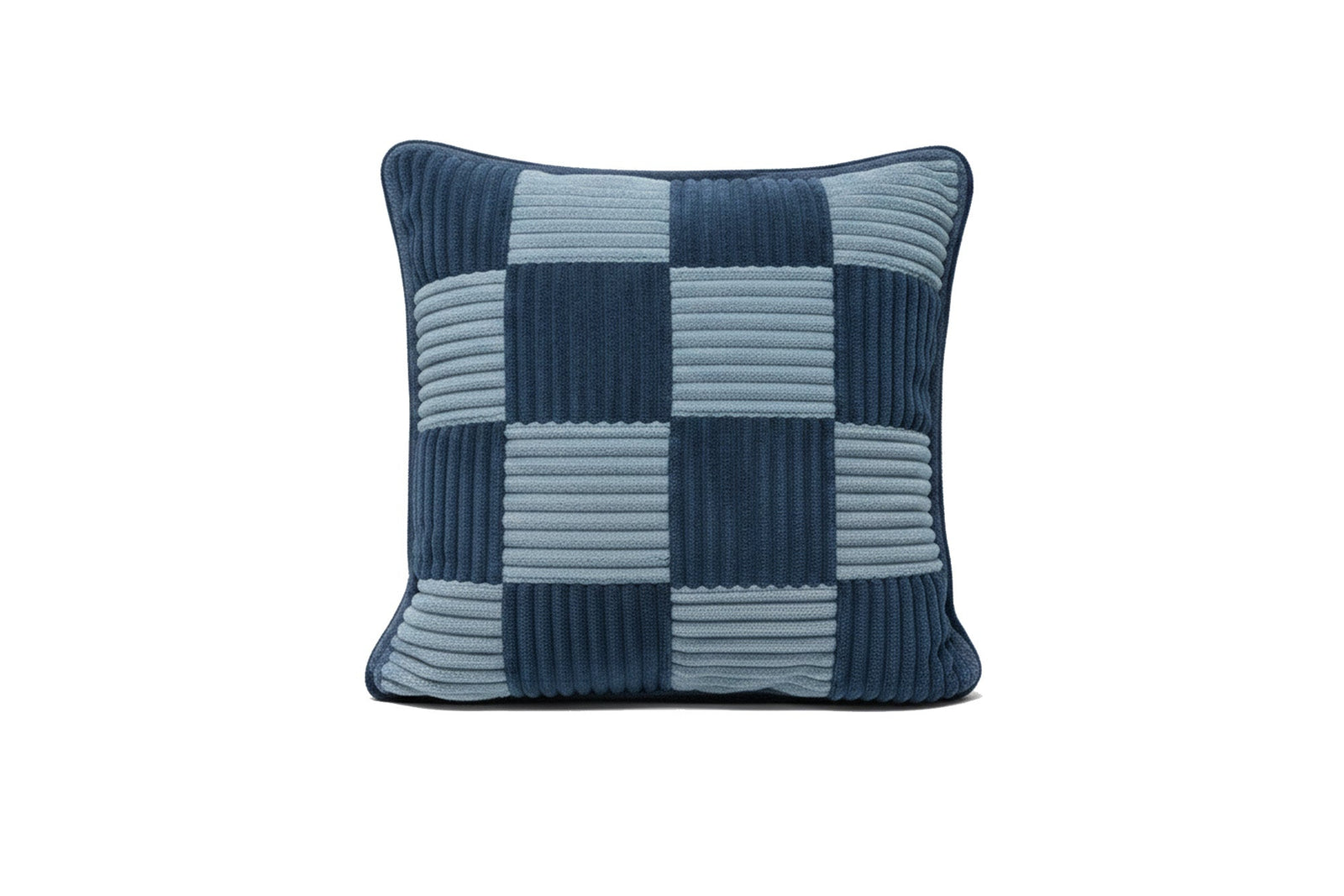Shappy Check Cushion Blueberry Sky Sugar – geruit ribfluweel kussen