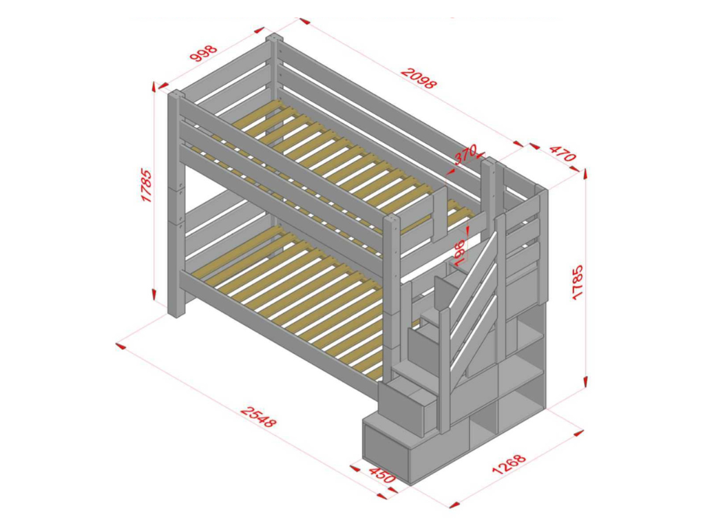 Hausbett Alpy Etagenbett - seitliche Treppe mit Stauraum