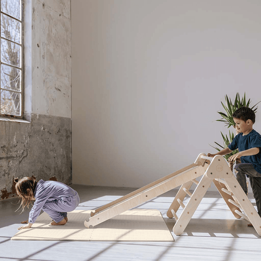 Pikler klimdriehoek premium met glijbaan/klimhelling - naturel