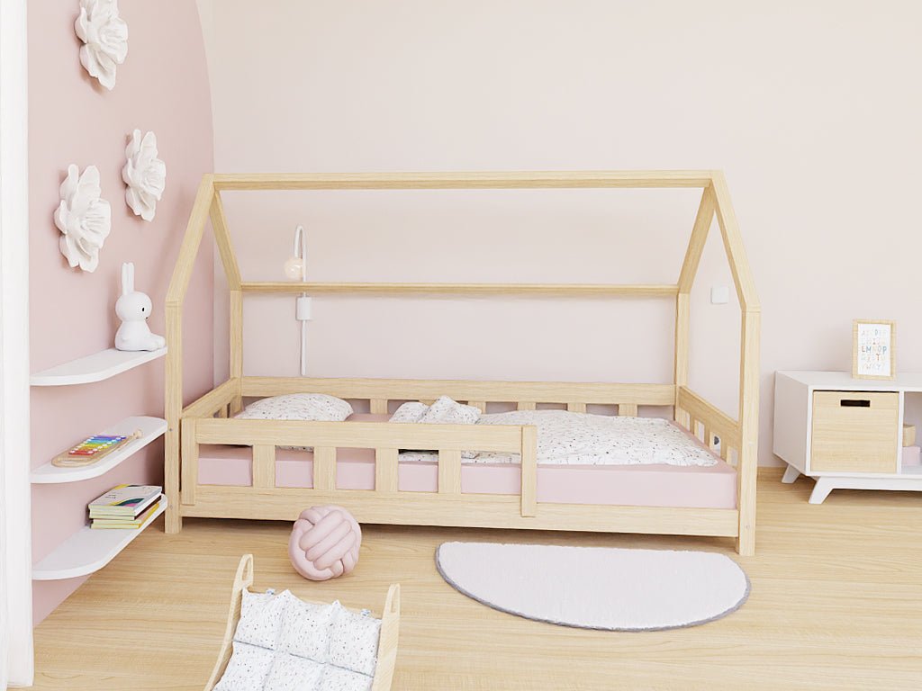 Benlemi PLOTTY Hausbett mit Seitendach und Bettgitter, Vorderansicht