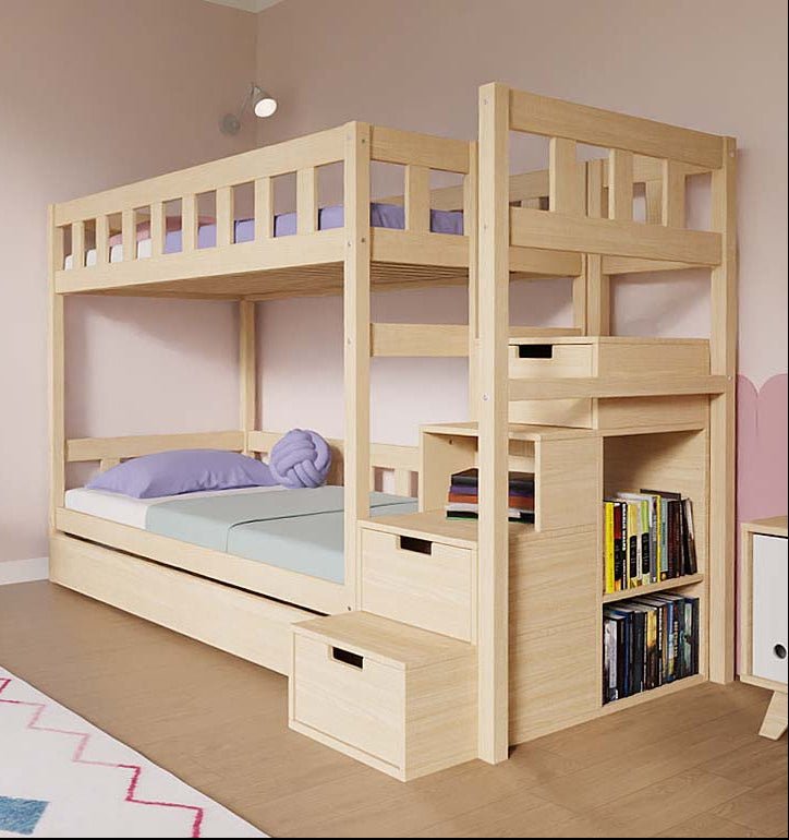 Etagenbett PLOTTY mit Stauraumtreppe, Seitenansicht