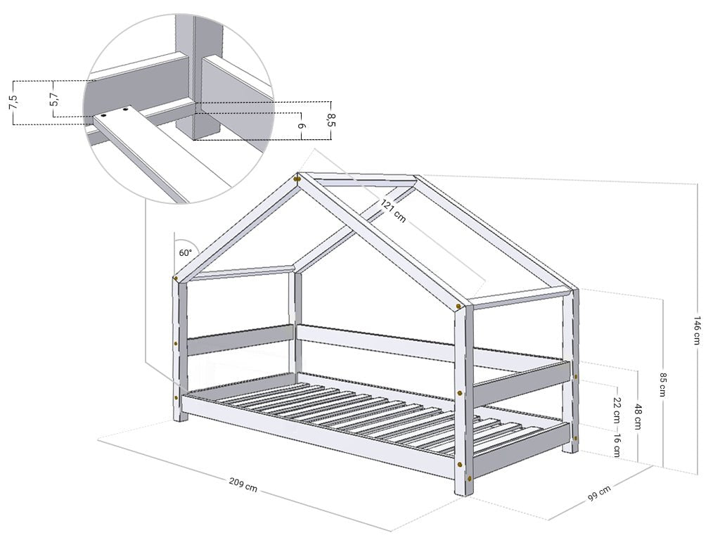 Huisbed Lucky - premium houten kinderbed in huisvorm -