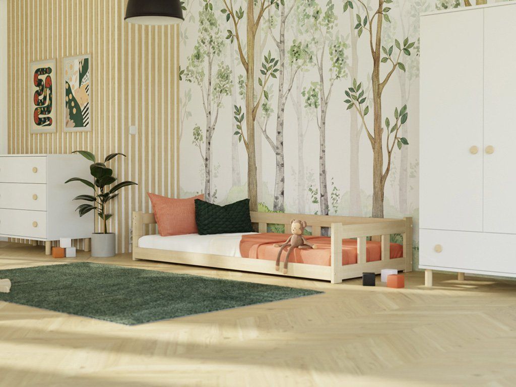 Benlemi FENCE Montessori vloerbed met bedrand in de kinderkamer
