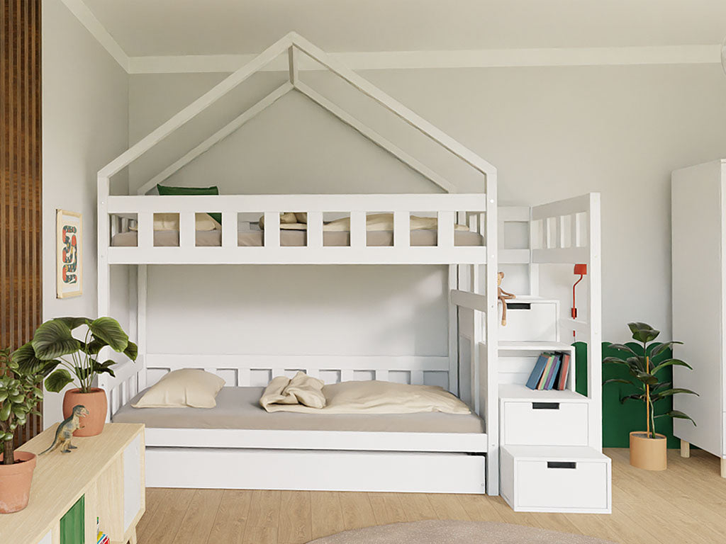 Benlemi Stapelbed PLOTTY — huisvorm met opbergtrap 90×200 extra aanzicht