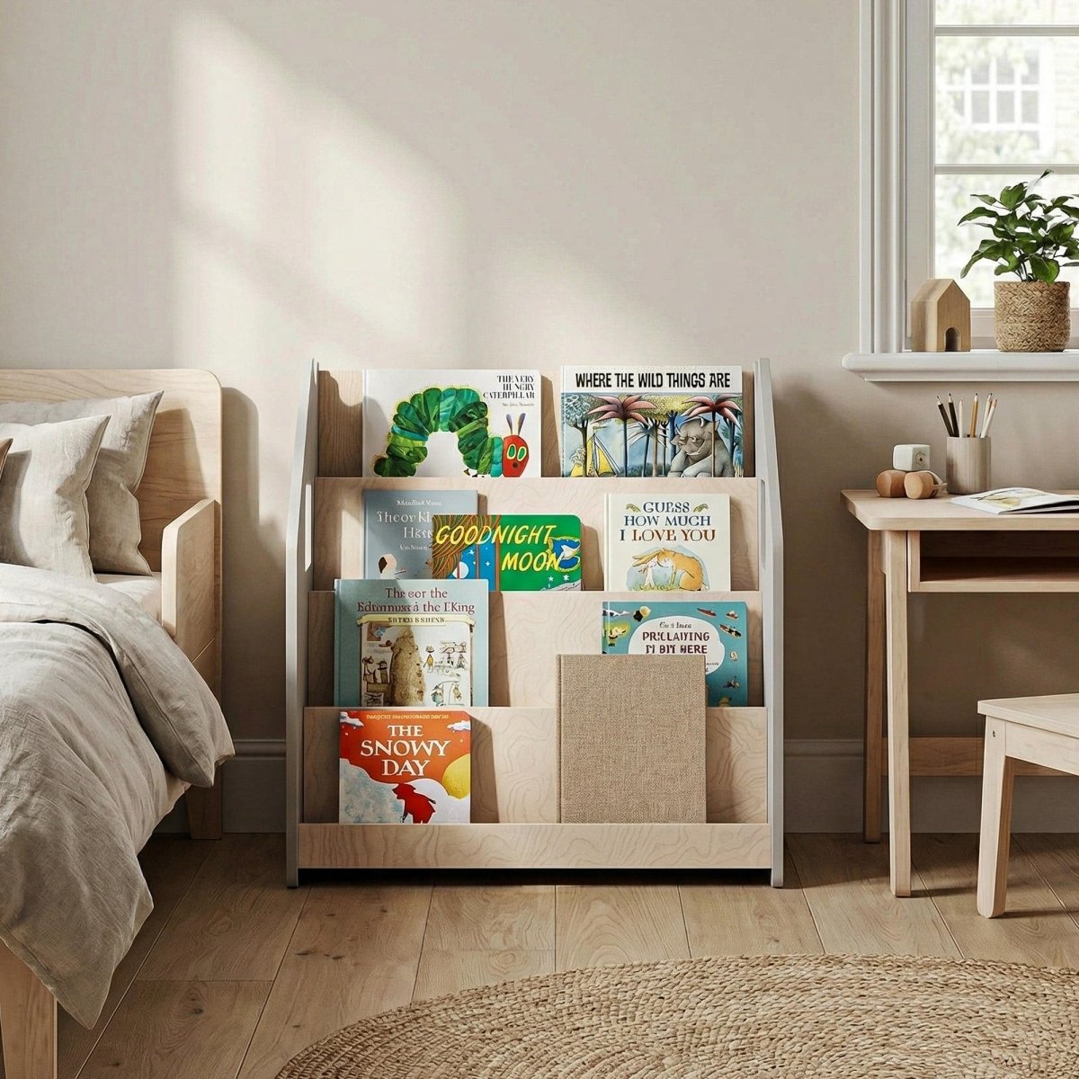 BusyKids Montessori-Bücherregal – Weiß und Grau