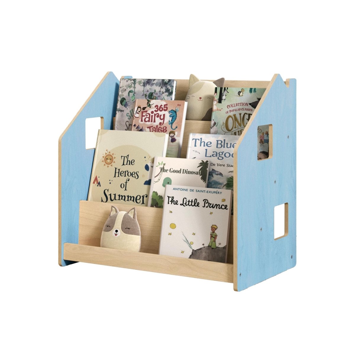 Freigestelltes Produktbild BusyKids Montessori-Bücherregal – Zartblau/Rosa