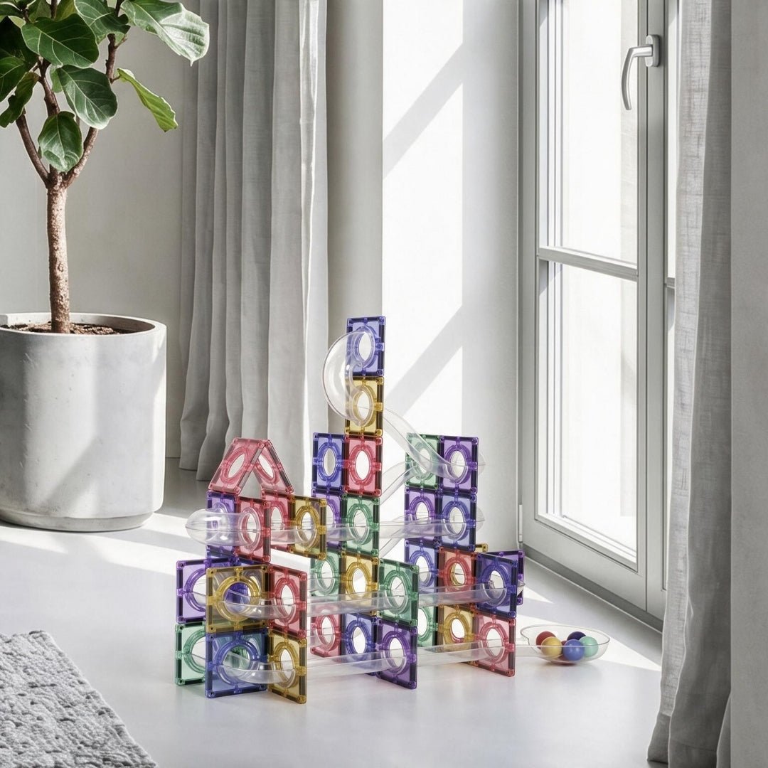 Coblo Magnetische Murmelbahn Pastel – 100 Teile im Einsatz