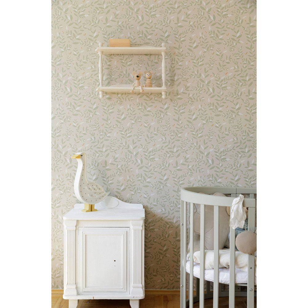 Dekornik Delicate Twigs with Green and Beige Kindertapete