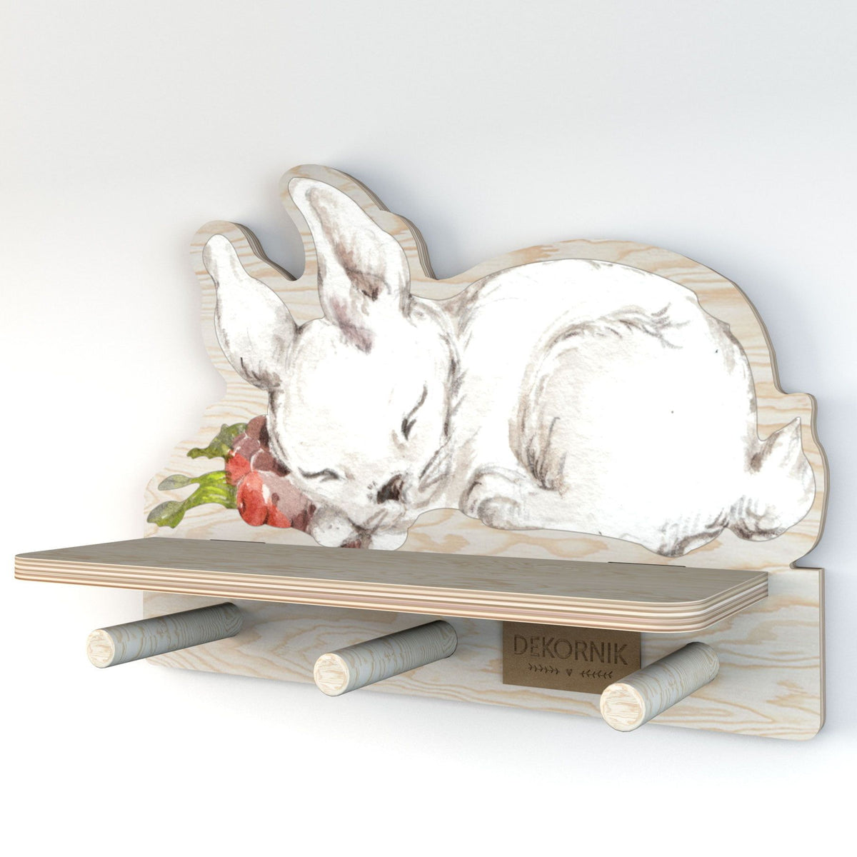 Dekornik Rabbit wandplank met 3 haakjes