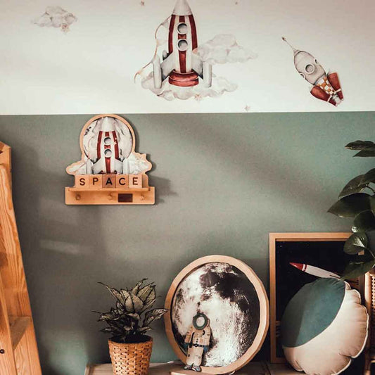 Dekornik Rocketship wandplank met 3 haakjes