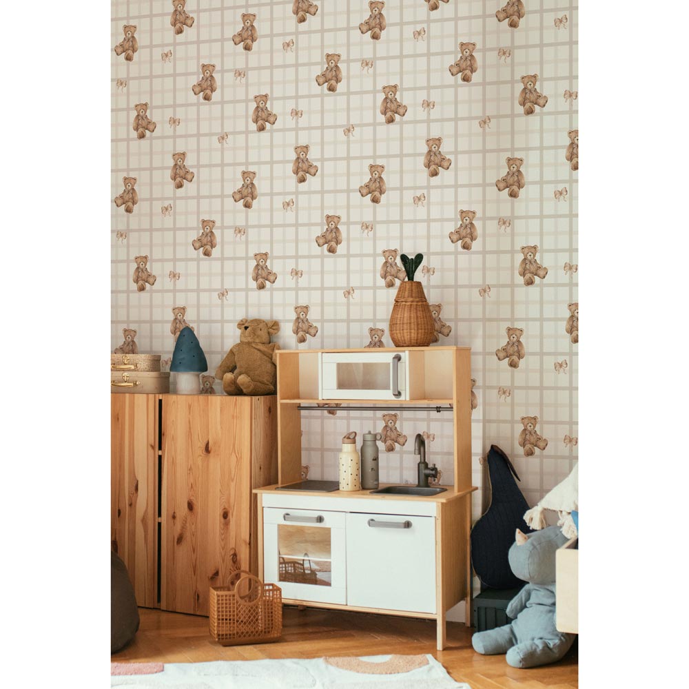 Dekornik Teddy Bears on Check Beige kinderbehang