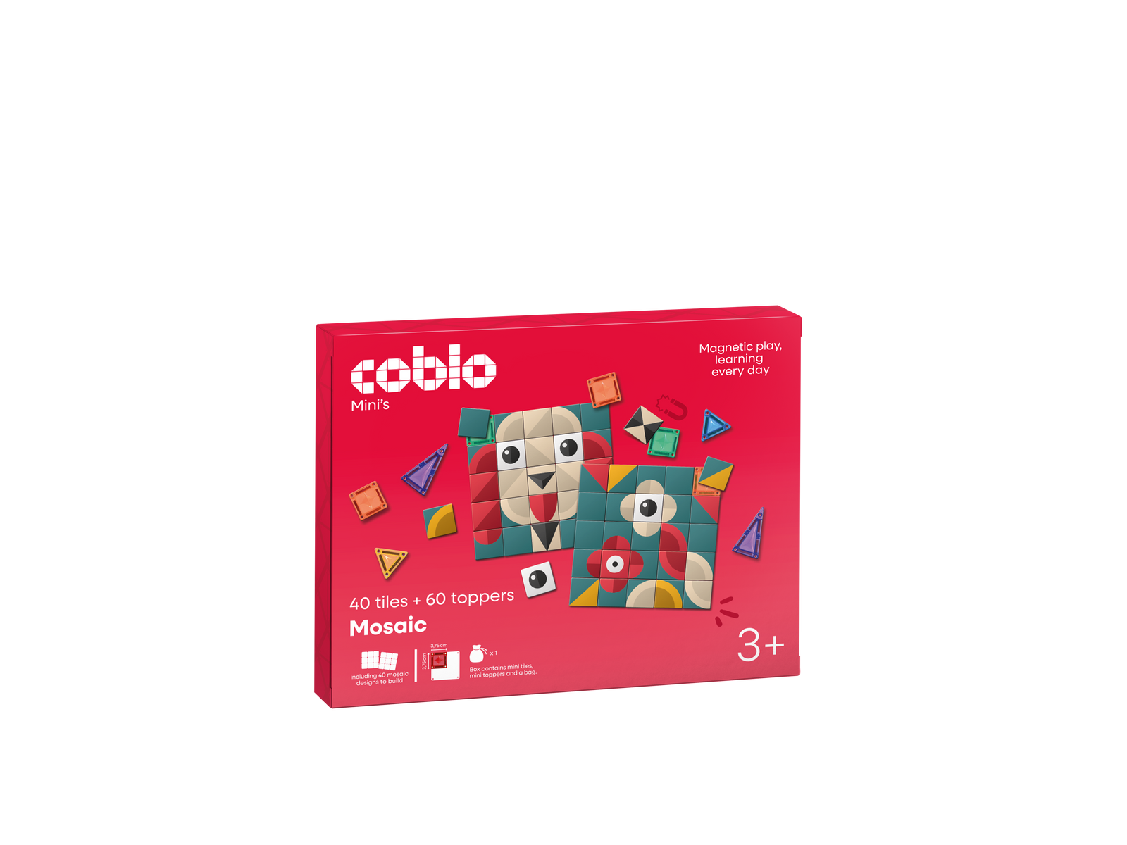 Coblo Mini Magnetische Tegels + Mozaïek Toppers – 40 tegels + 60 toppers verpakking