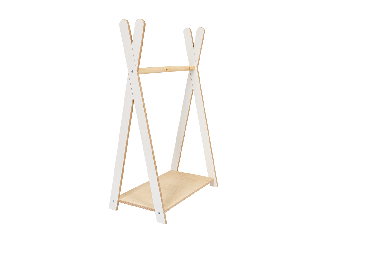 houten kinderkledingrek tipi wit groot op kindhoogte, aanvullende productfoto 2