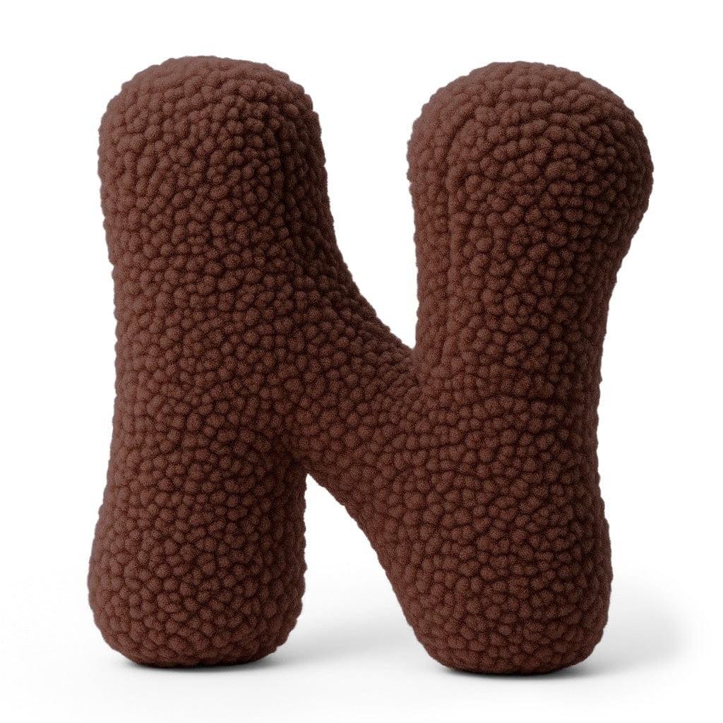 Bearly-letterkussen in de vorm van letter N, donkerbruin van MeowBaby
