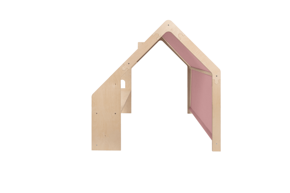 Spielhäuschen aus Holz in Natur mit rosa Dach fürs Kinderzimmer, zusätzliches Produktfoto 5