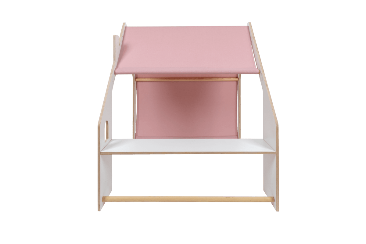 Spielhäuschen aus Holz in Weiß mit rosa Dach fürs Kinderzimmer, zusätzliches Produktfoto 4