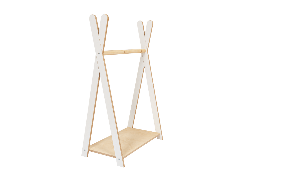 Kinder-Kleiderständer aus Holz, Tipi, Weiß, groß, auf Kinderhöhe