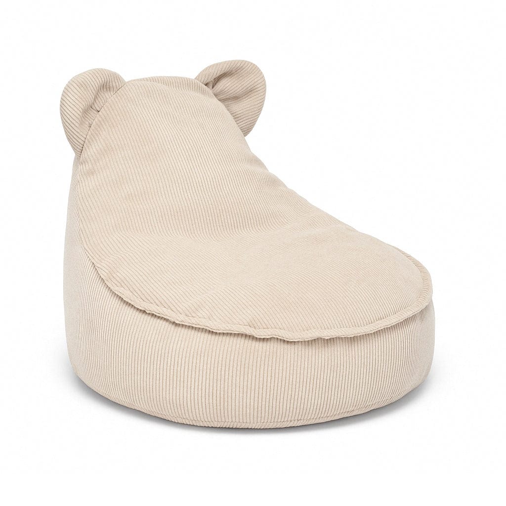 MeowBaby Slimcord Kindersitzsack aus feinem Cord mit Öhrchen — Beige