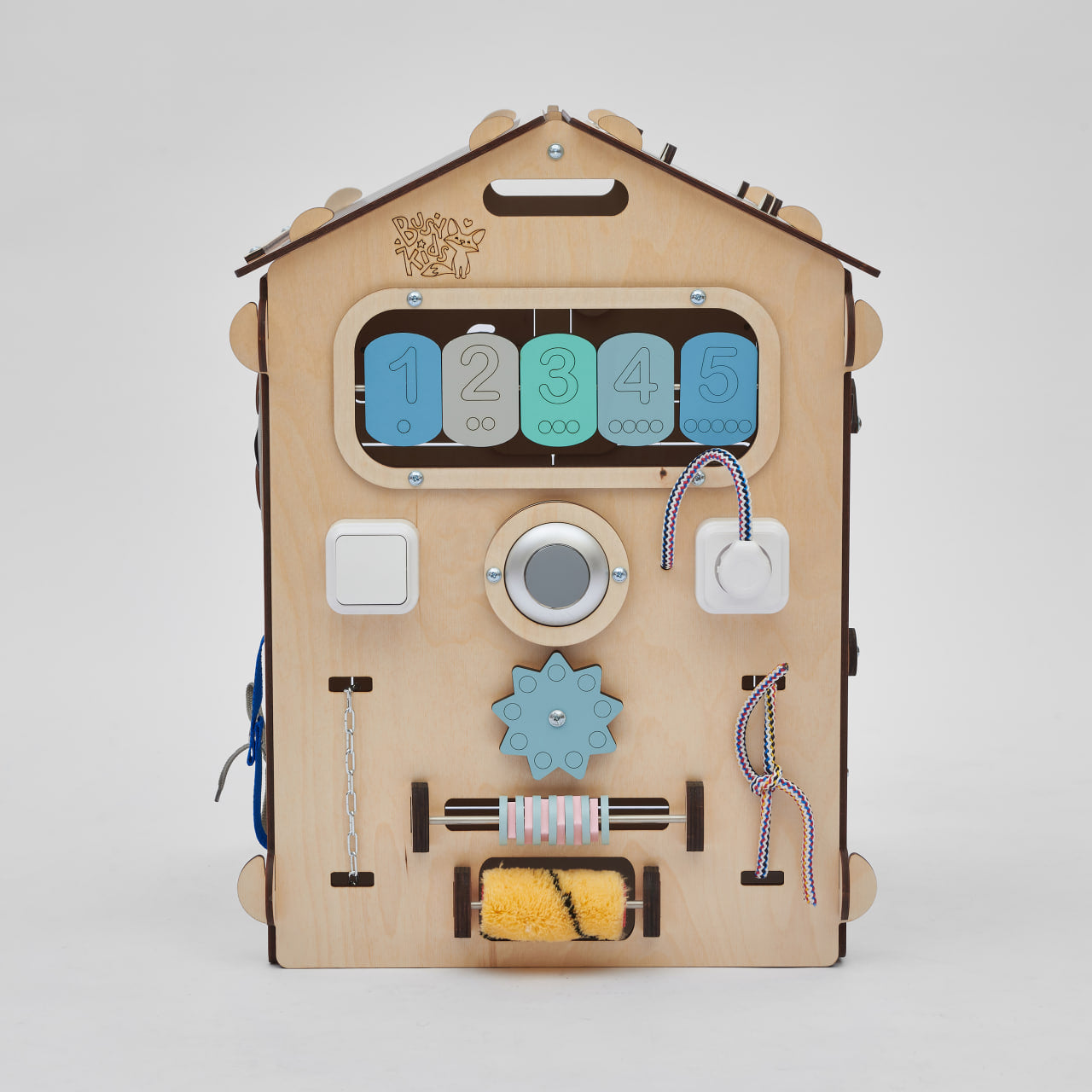 Set - BusyBoard Häuschen natura/mint und kreativer Würfel
