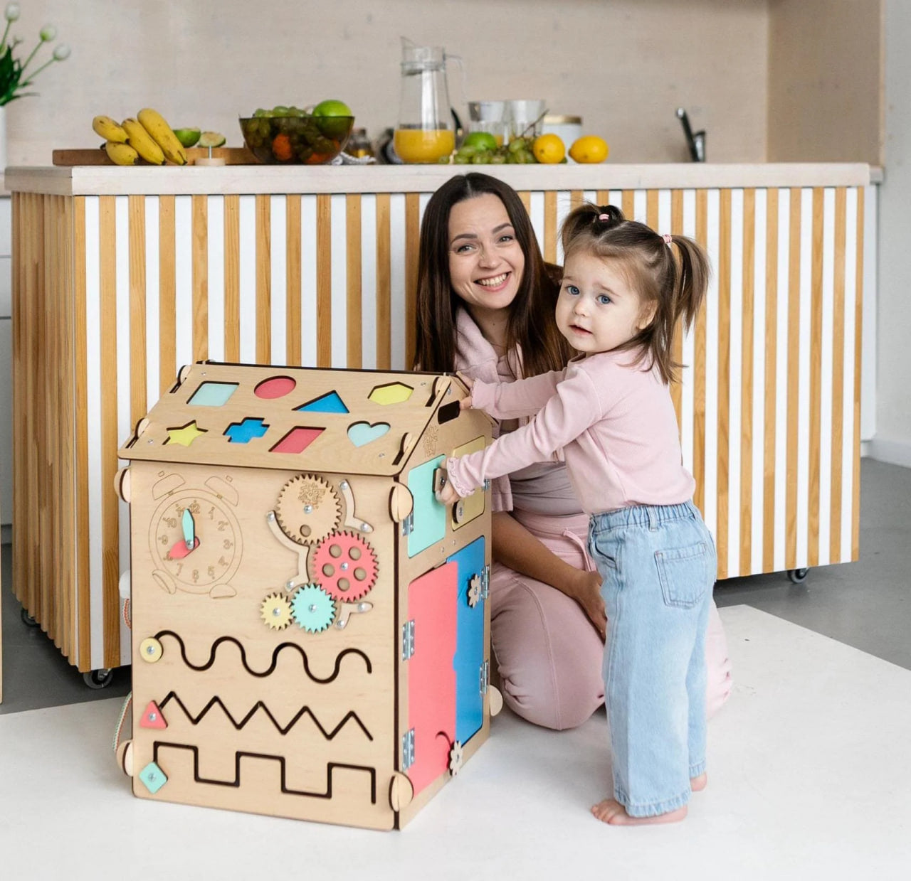 Set - BusyBoard Häuschen natura und kreativer Würfel