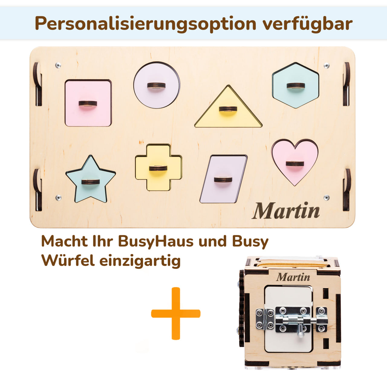 BusyKids set – Busy Board speelhuisje naturel/pastel met creatieve kubus