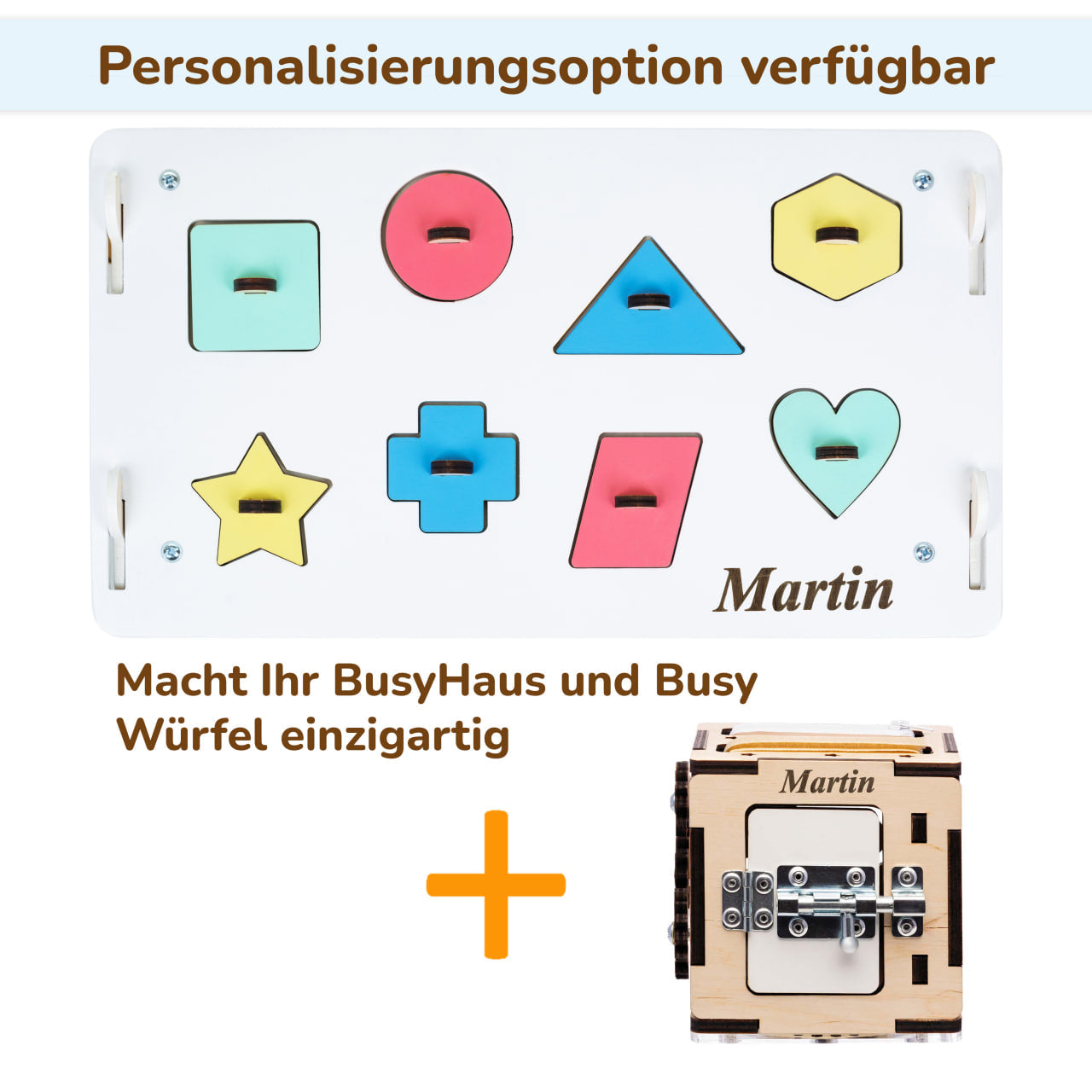 Set - BusyBoard Häuschen weiß und kreativer Würfel