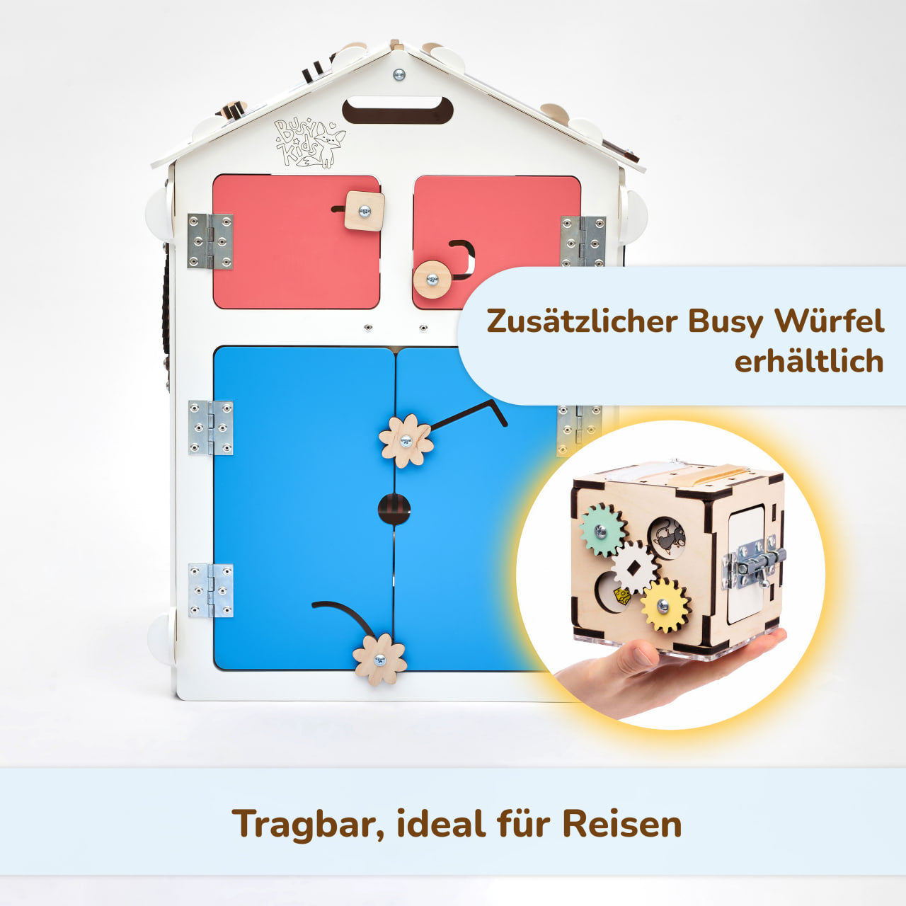 Set - BusyBoard Häuschen weiß und kreativer Würfel