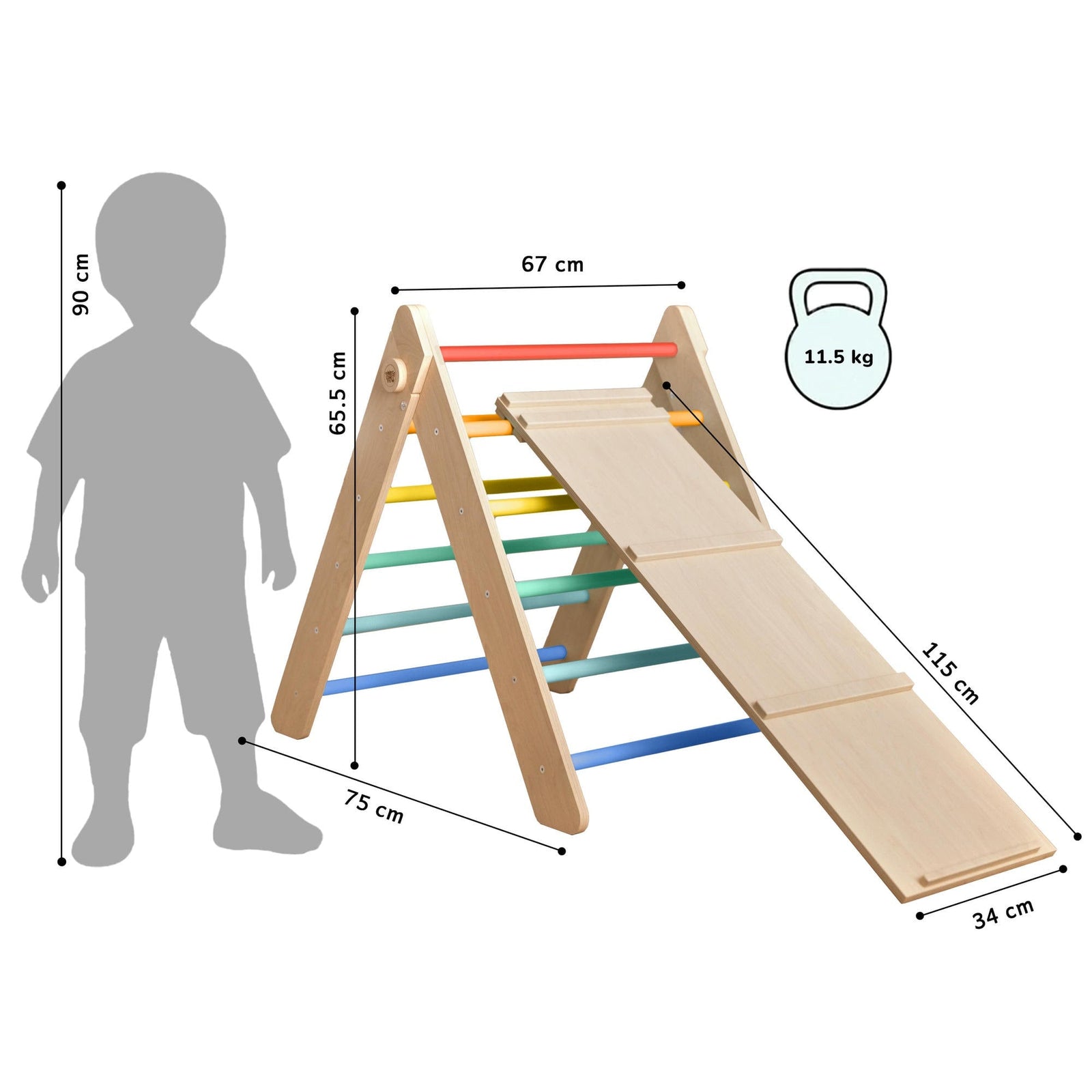 houten Pikler klimdriehoek met klim- en glijplank voor kinderen van 1 tot 5 jaar