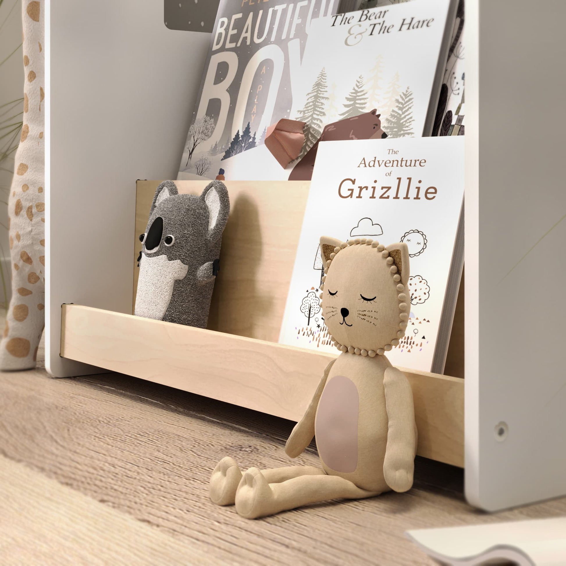 BusyKids Montessori boekenkast – wit en grijs