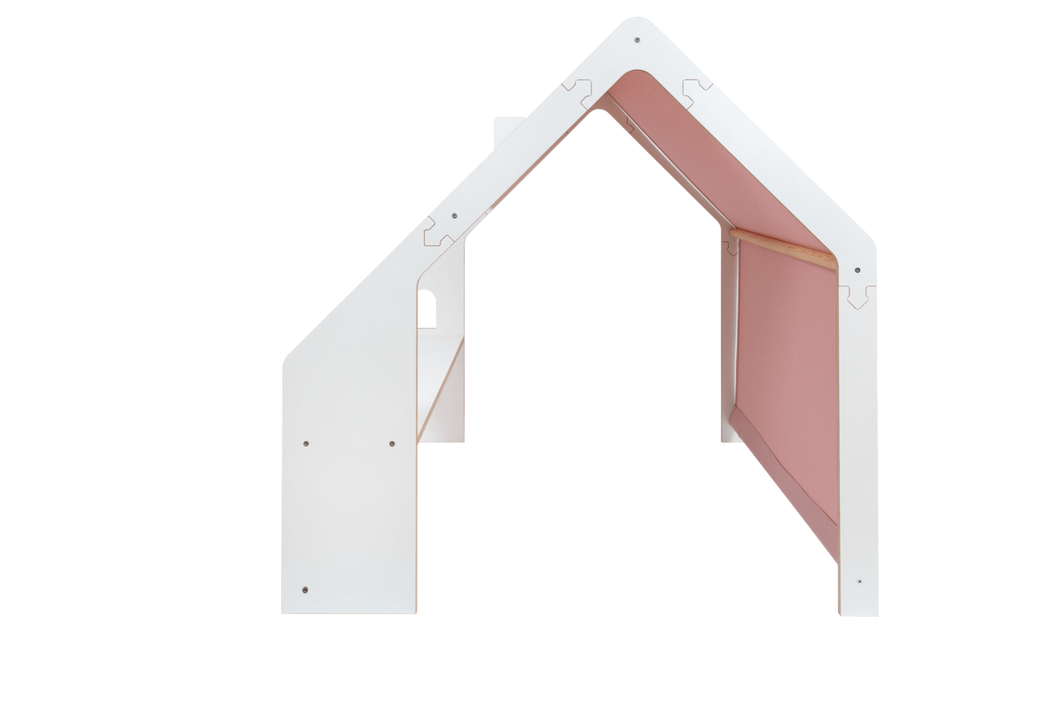 houten speelhuisje wit met roze dak voor kinderkamer