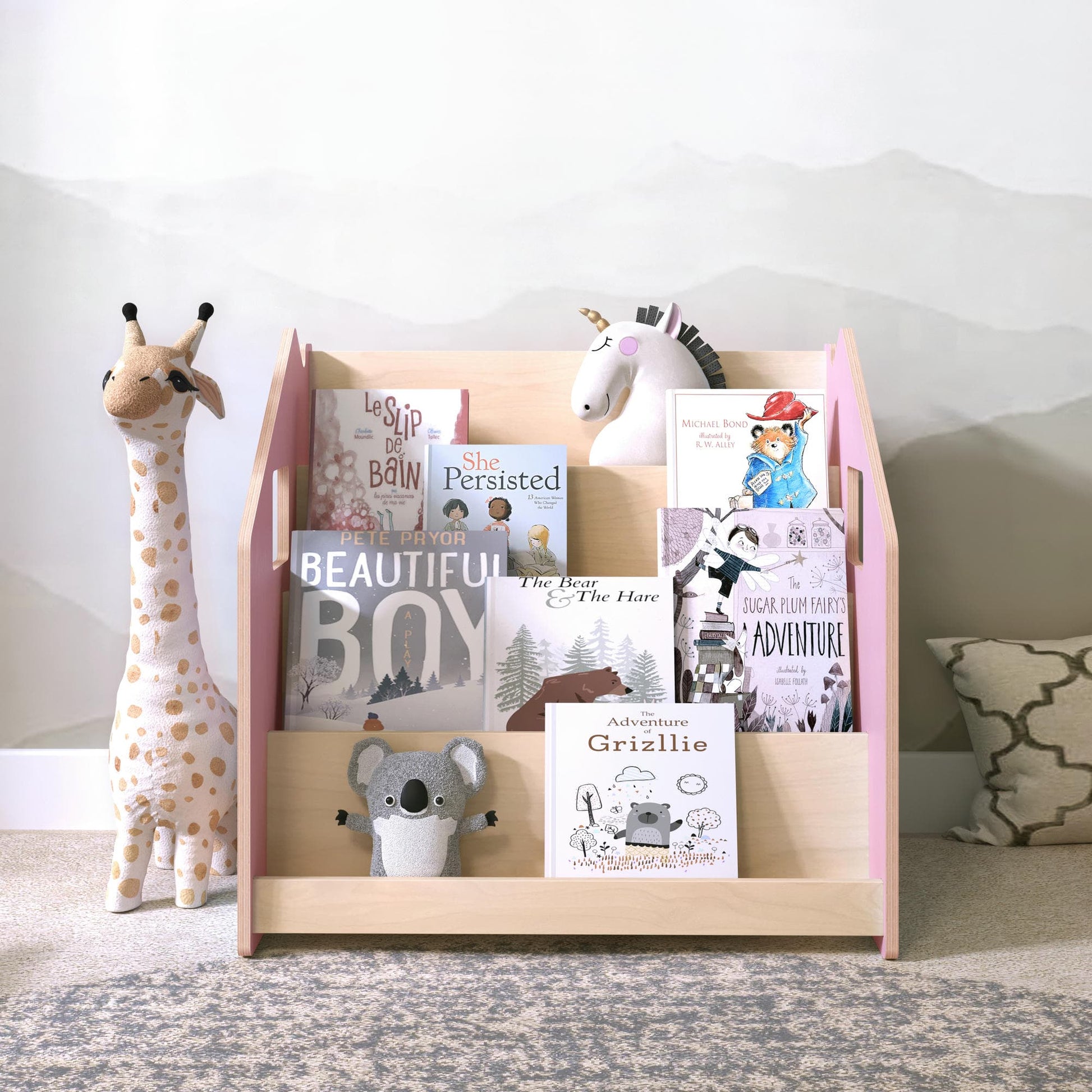 BusyKids Montessori boekenkast – zachtblauw/roze