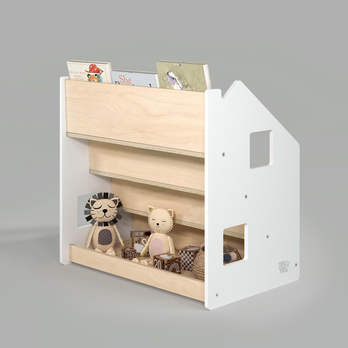 BusyKids boekenkast en speelgoedrek set – wit en grijs
