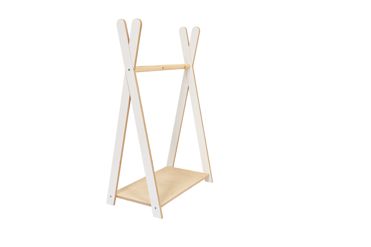 houten kinderkledingrek tipi wit groot op kindhoogte