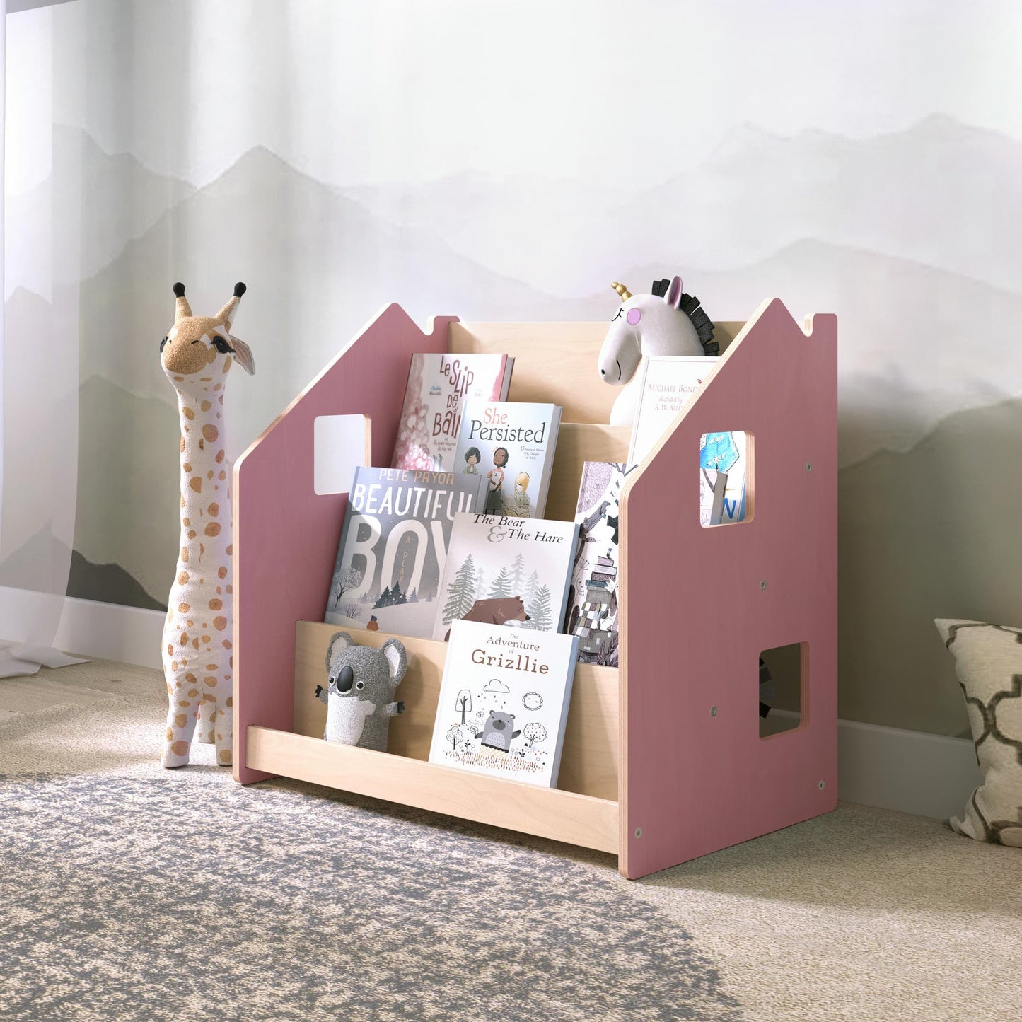 BusyKids Montessori boekenkast – zachtblauw/roze