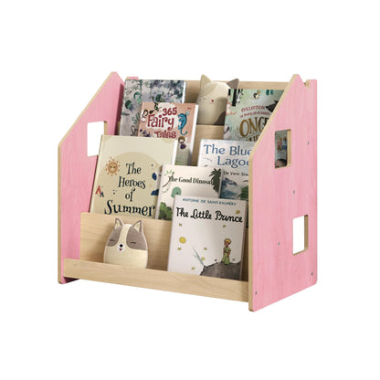 Vrijstaand productbeeld van BusyKids Montessori boekenkast – zachtblauw/roze