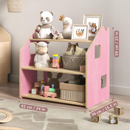 Maatafbeelding van BusyKids speelgoedrek – zachtblauw/roze: 61 × 39 × 59 cm