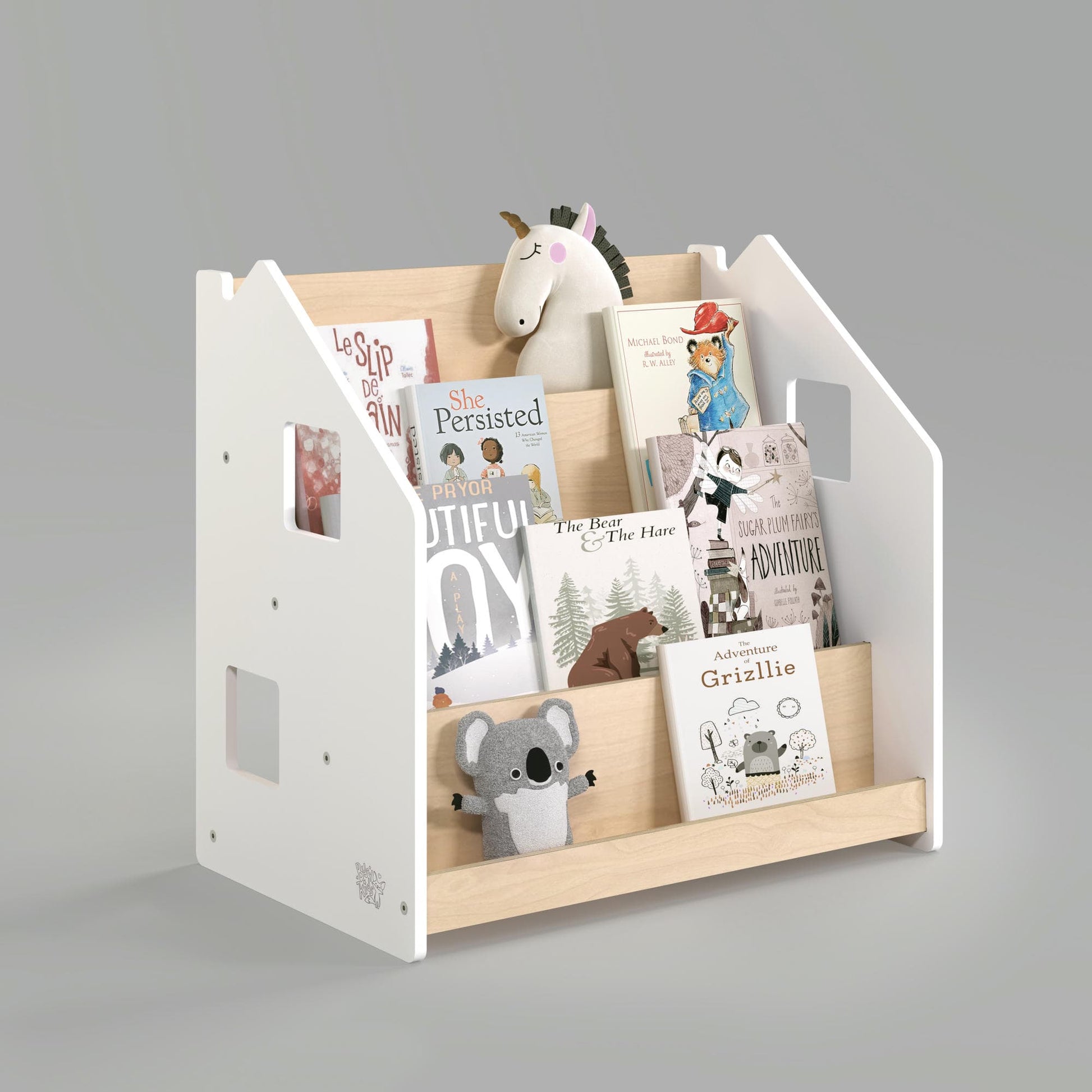 BusyKids boekenkast en speelgoedrek set – wit en grijs