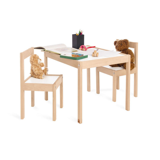 3-delige houten kindertafel met twee stoelen