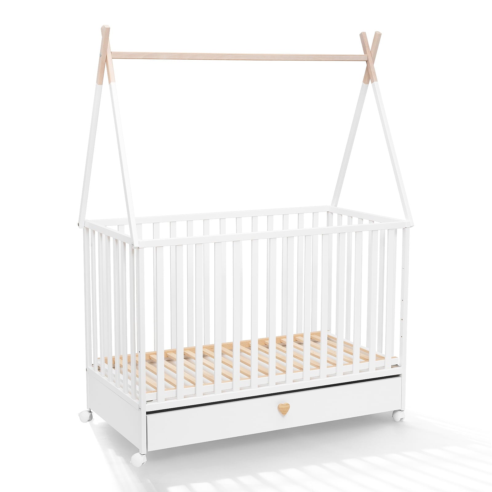 ATB DREAMY Babybett 120 × 60 cm mit Schublade und Rollen – Weiß – weitere Produktansicht 4