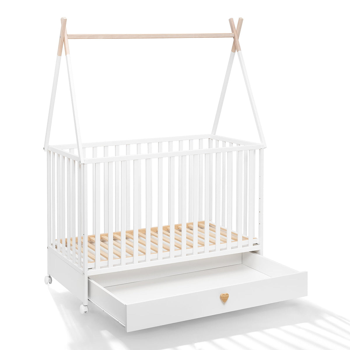 ATB DREAMY Babybett 120 × 60 cm mit Schublade und Rollen – Weiß – weitere Produktansicht 5