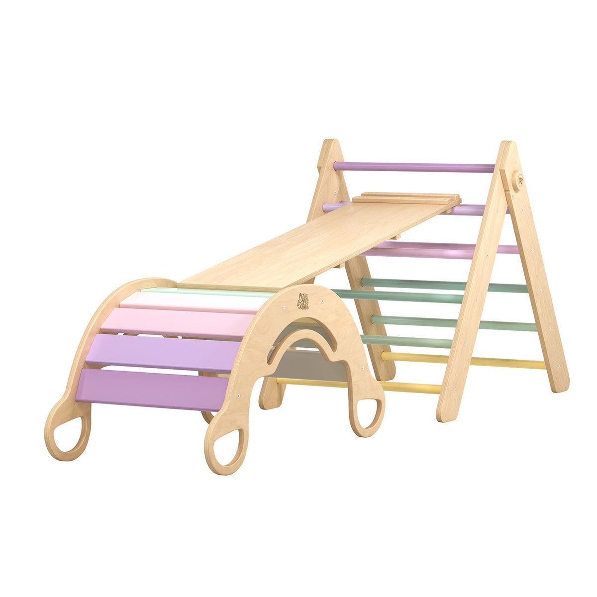 BusyKids Pikler set – driehoek, plank &amp; balanswip – regenboog – productbeeld 24