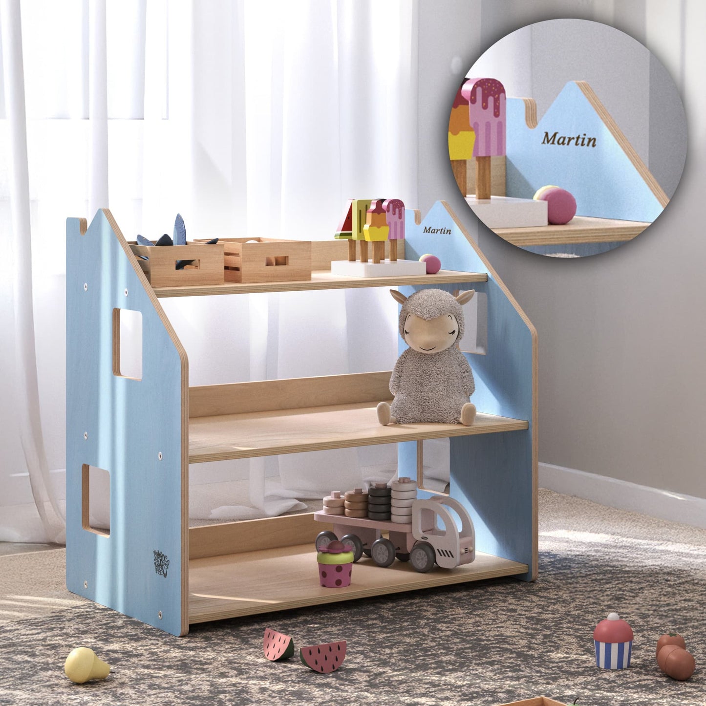 BusyKids speelgoedrek – zachtblauw/roze