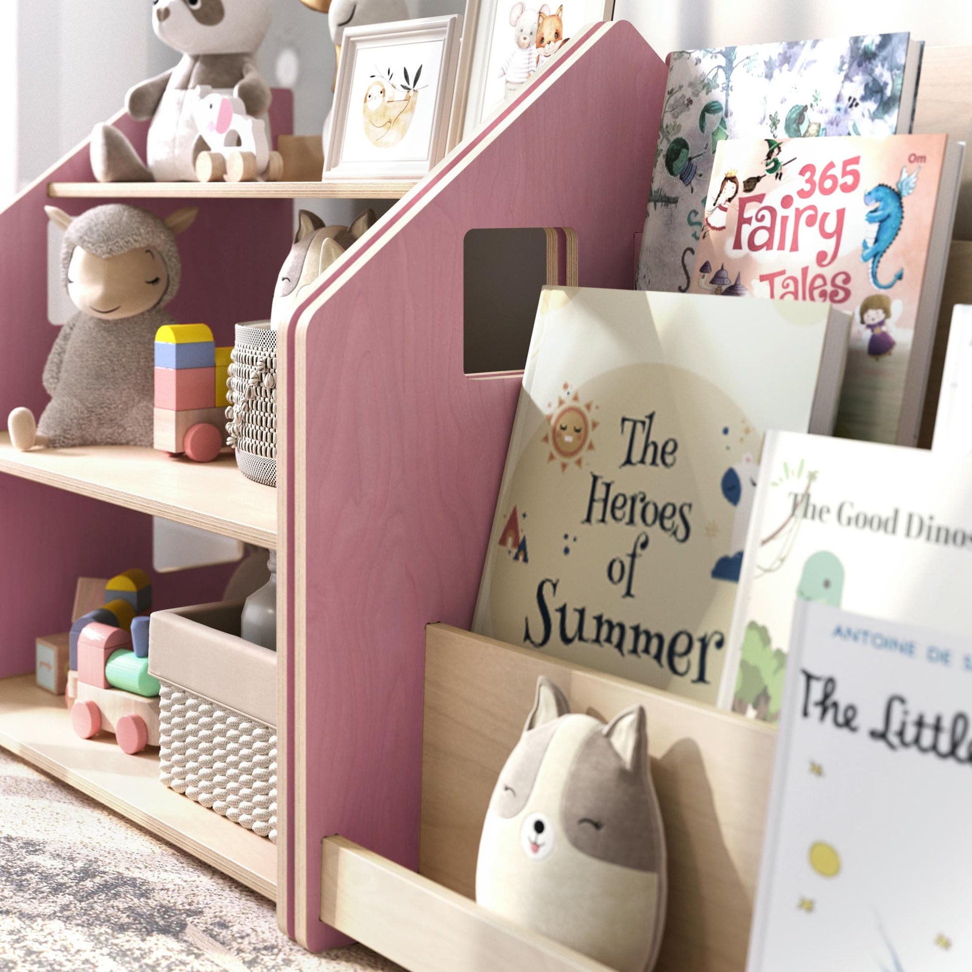 BusyKids boekenkast en speelgoedrek set – zachtblauw/roze