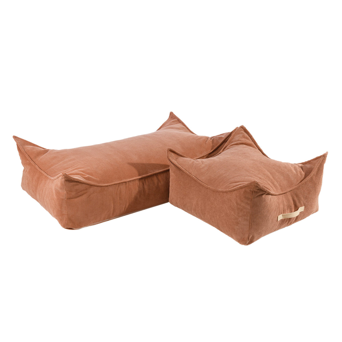 MeowBaby Slimcord vierkante ribstof zitzak terracotta sfeer